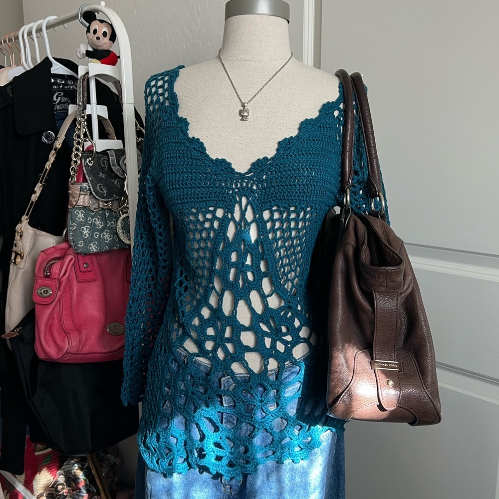 Teal Crochet Knit Top
